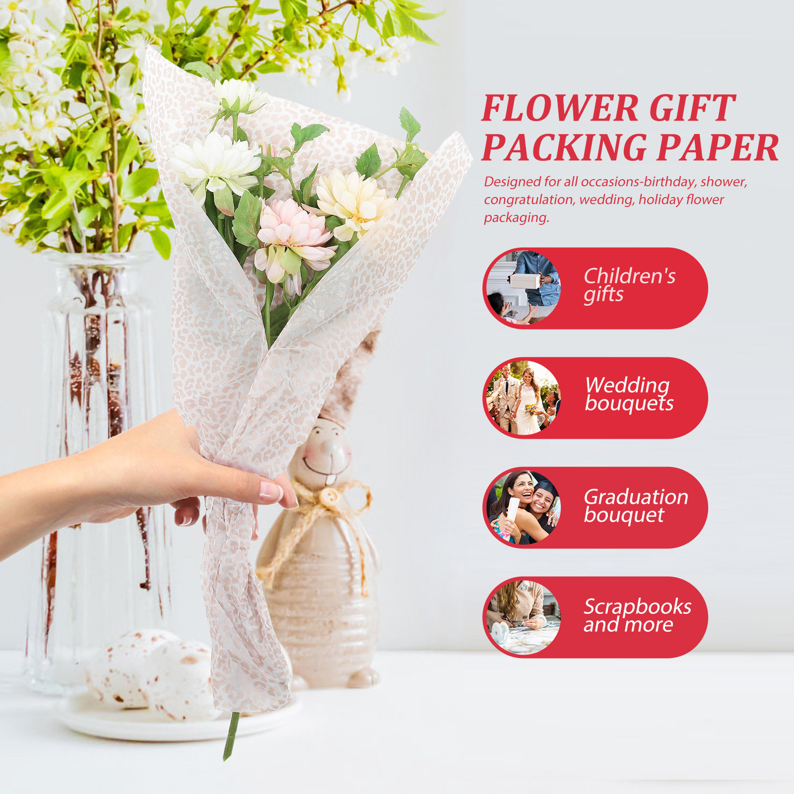Flower Supply - 20 feuilles de papier d'emballage floral